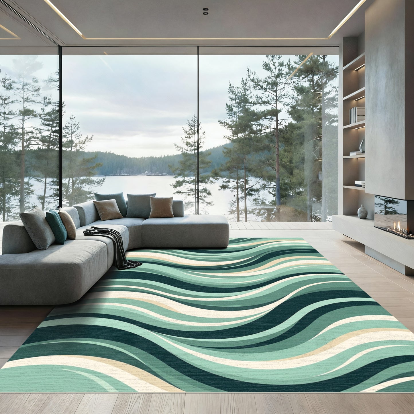Aqua Teal Swirl Wave Rug