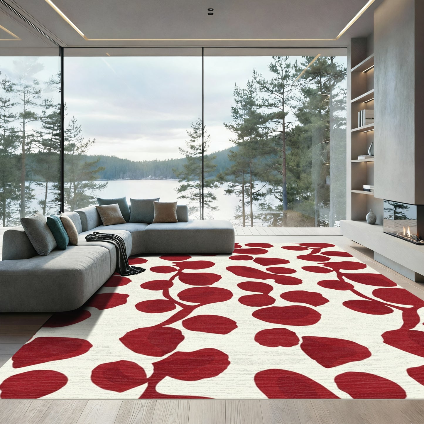 Crimson Botanical Vine Scatter Rug