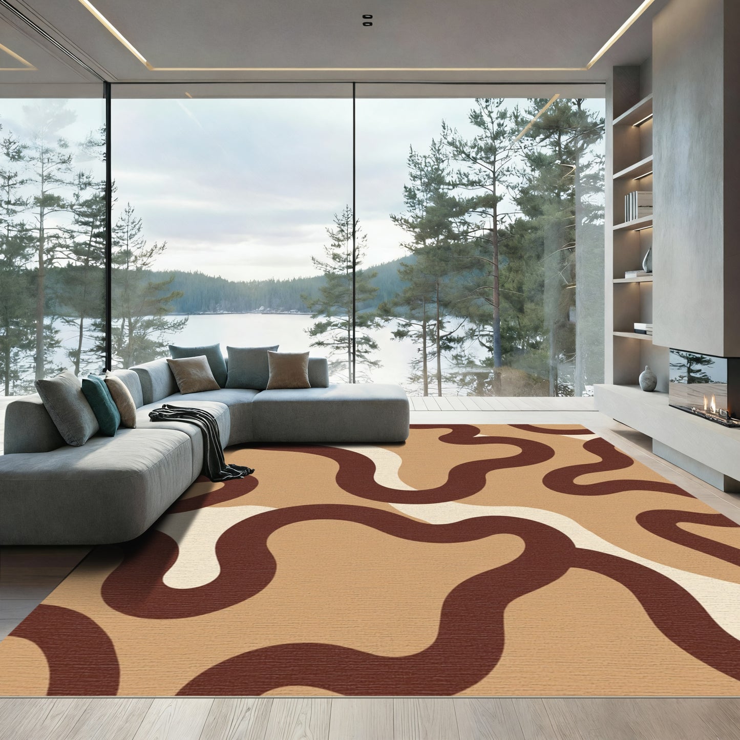 Earthy Tones Abstract Wavy Lines Rug
