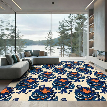 Abstract Indigo Orange Splash Rug