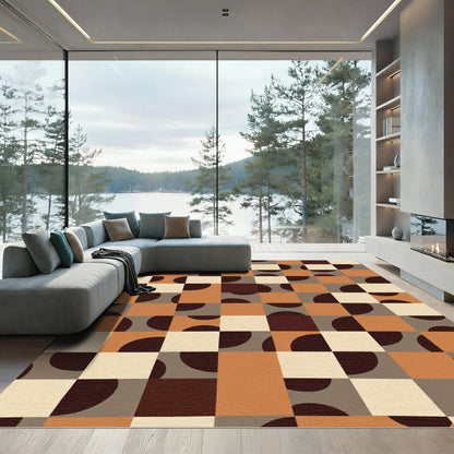 Retro Terracotta Geometric Checkerboard Rug