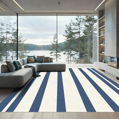 Classic Navy Cream Vertical Stripe Rug