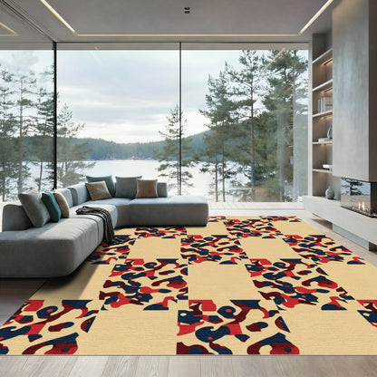 Retro Red Blue Camo Grid Rug