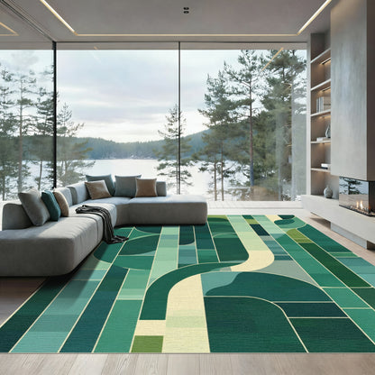Modern Teal Geometric Curving Segments Rug