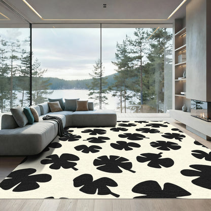 Black Cloverleaf Botanical Arrangement Rug