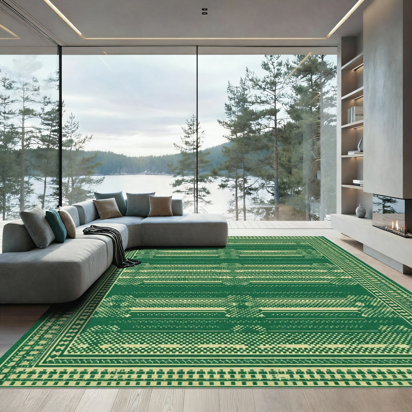 Emerald Green Geometric Abstract Rug