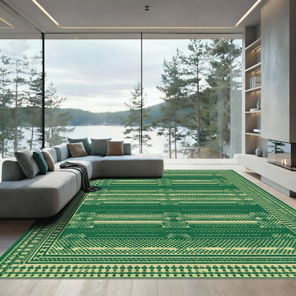 Emerald Green Geometric Abstract Rug