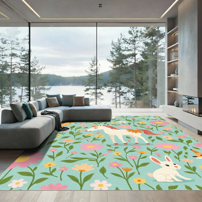 Whimsical Floral Animals Enchanted Meadow Rug