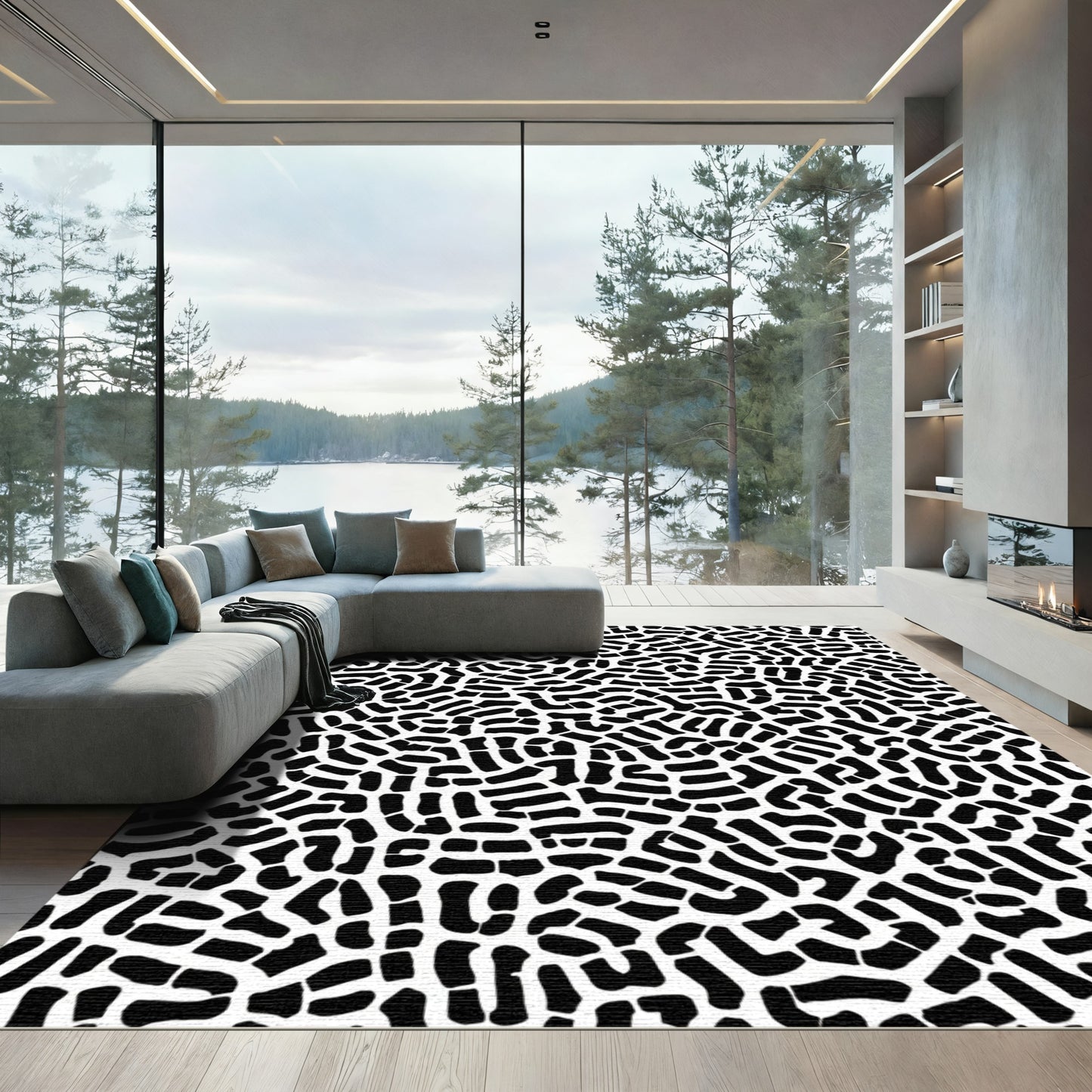 Black White Organic Contour Rug