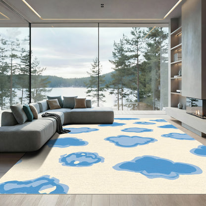 Blue Clouds Creamy Sky Pattern Rug