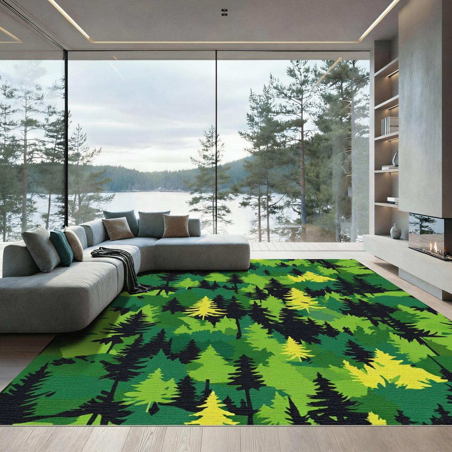 Deep Forest Evergreen Tree Landscape Rug