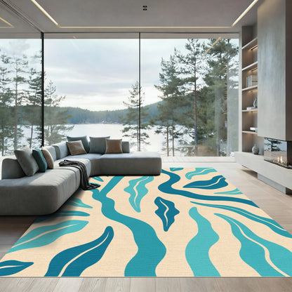 Oceanic Blue Abstract Organic Shapes Rug