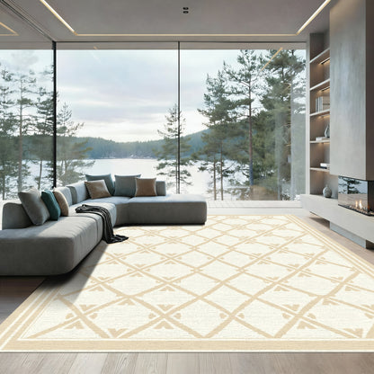 Neutral Diamond Lattice Border Rug