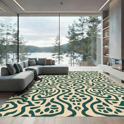 Teal Curving Organic Paisley Rug
