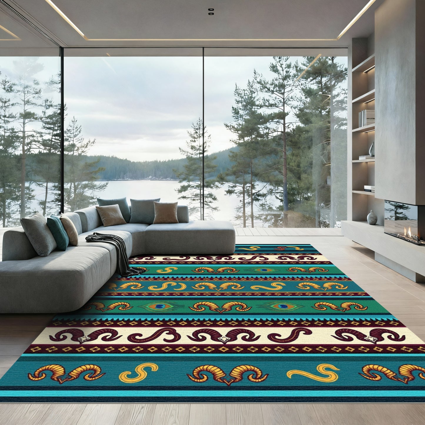 Golden Ram Horn Peacock Eye Bands Rug