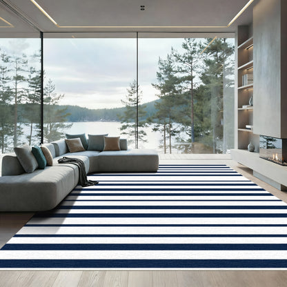 Classic Navy White Striped Rug