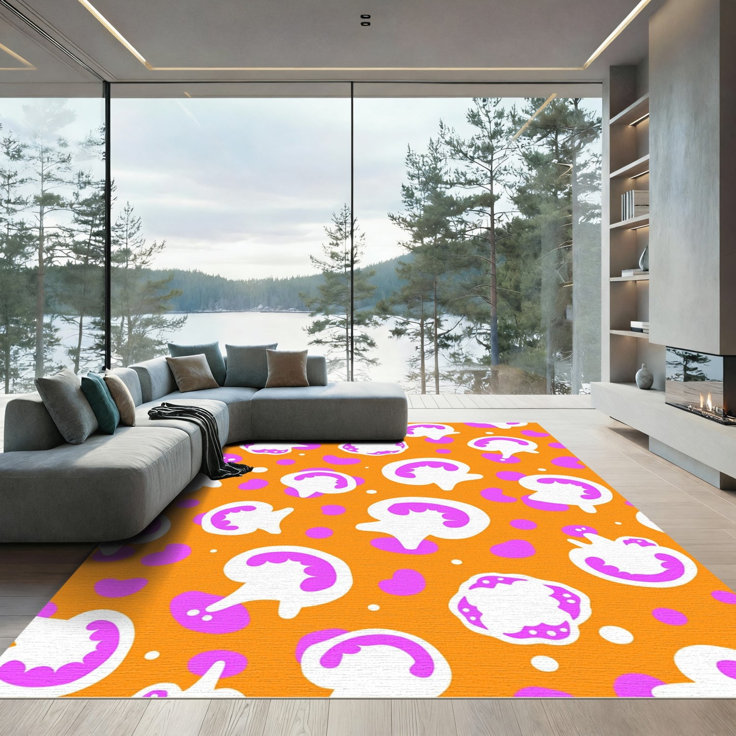 Orange Pink White Abstract Blob Rug