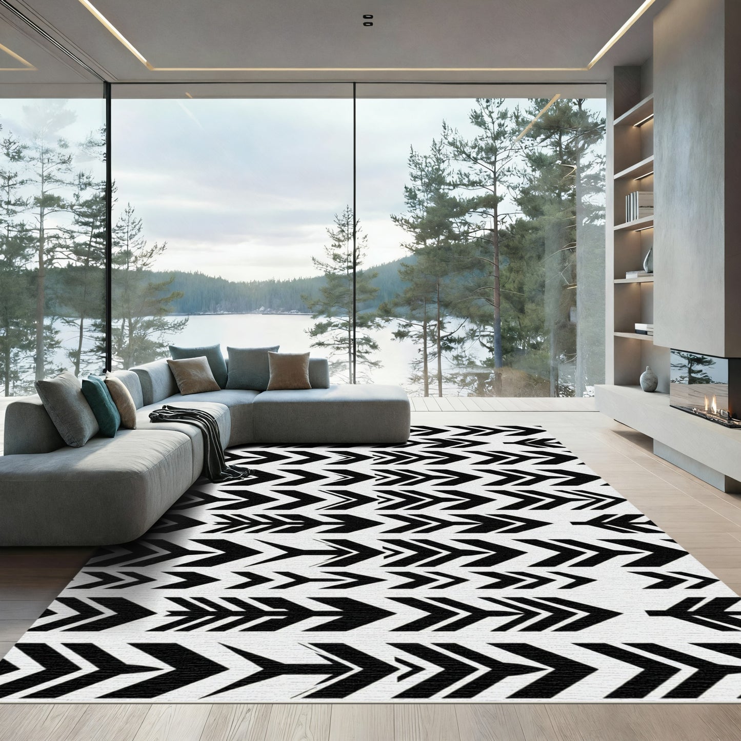 Black Chevrons Repeating Arrow Composition Rug