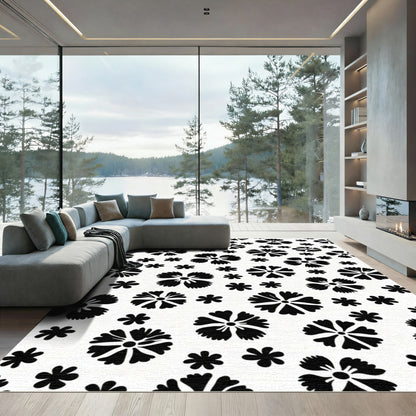 Black White Floral Dispersion Rug