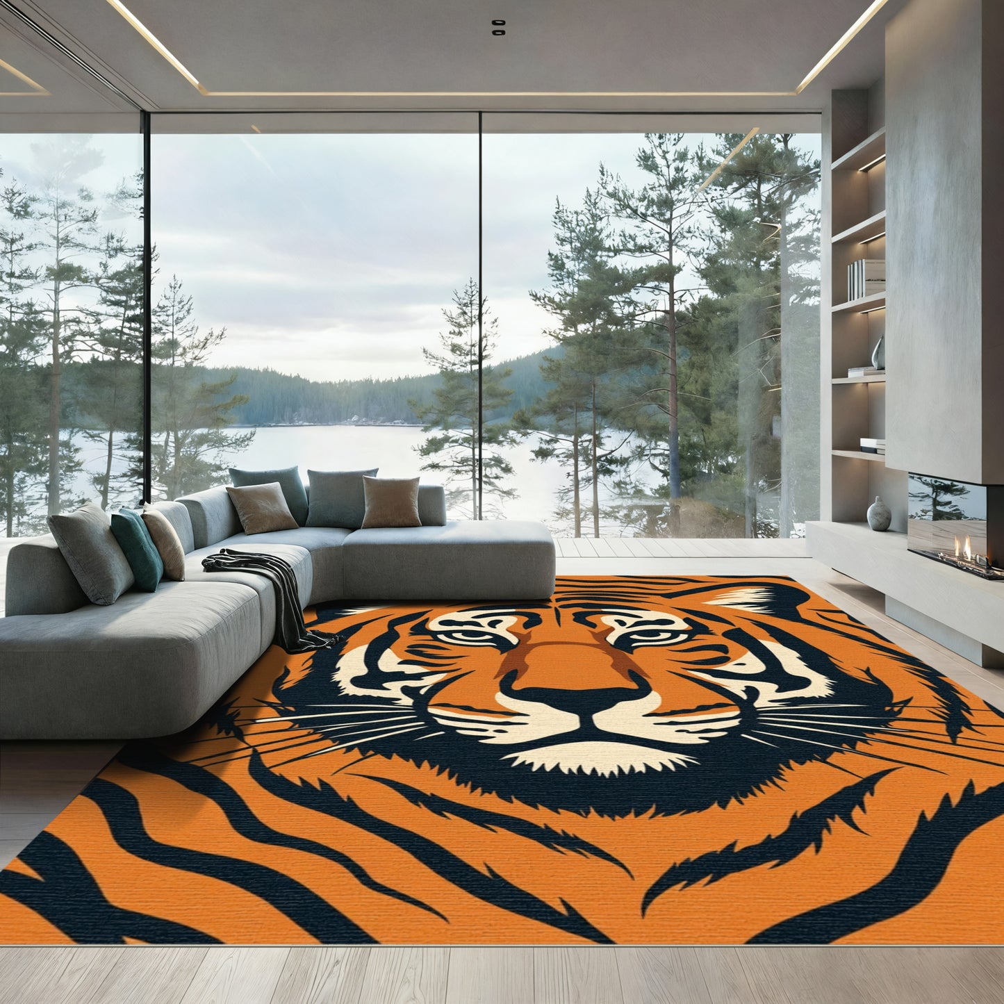 Bold Orange Tiger Face Rug