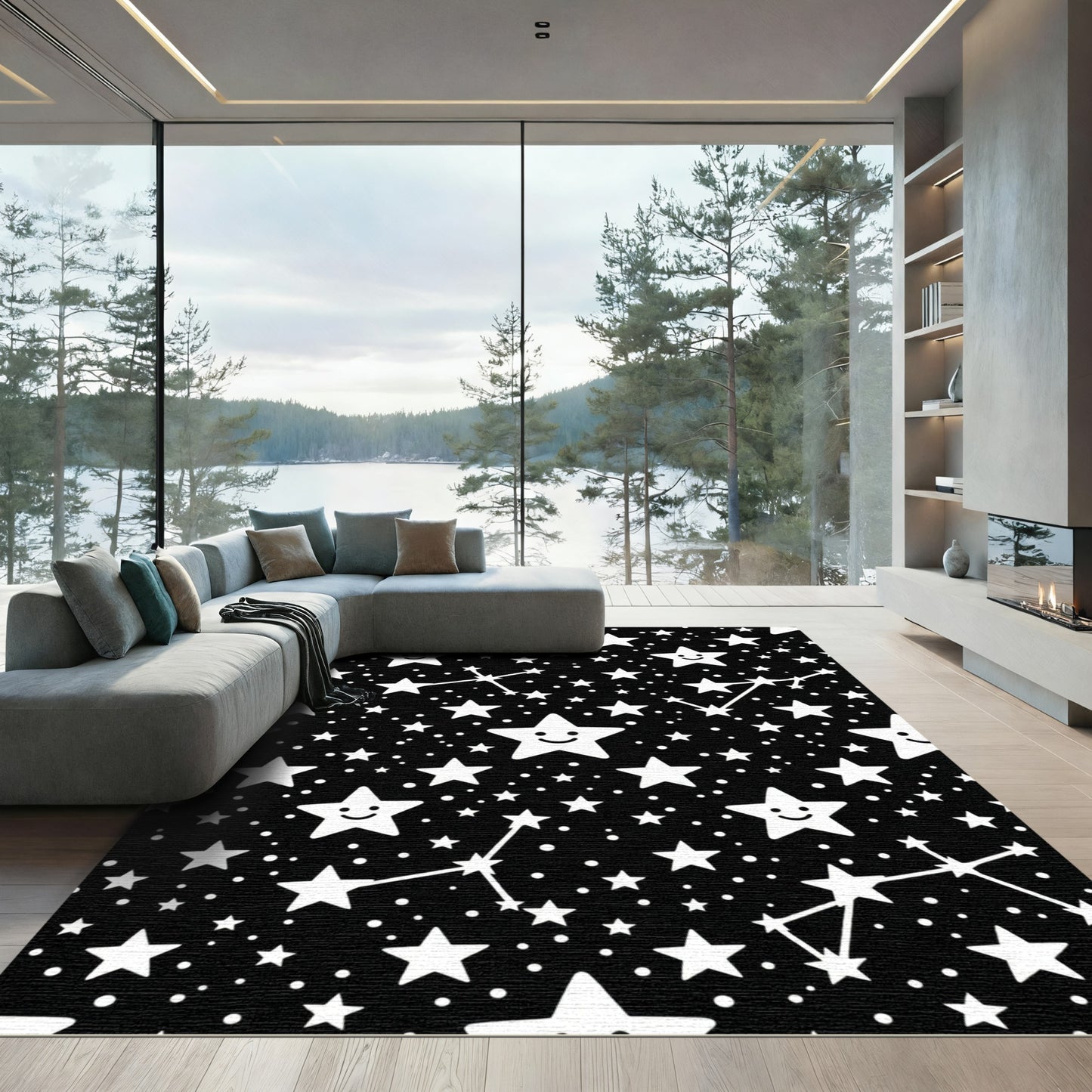 Whimsical Starry Night Constellation Rug