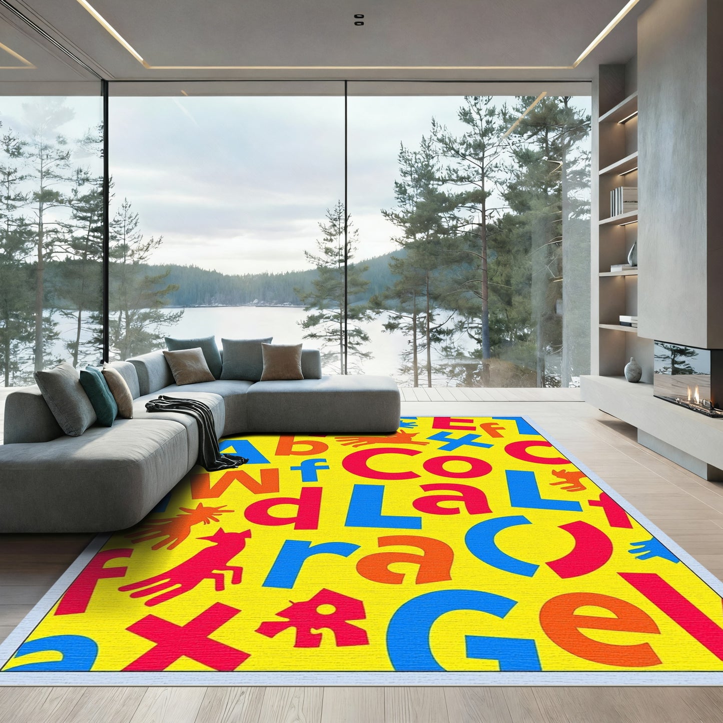 Alphabet Soup Animals Playful Collage Rug