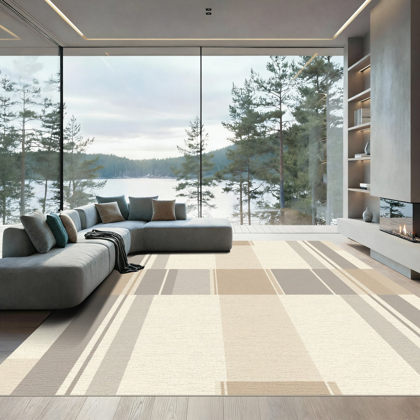 Neutral Tones Geometric Plaid Rug