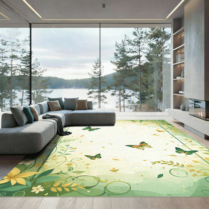 Whimsical Green Butterflies Garden Border Rug
