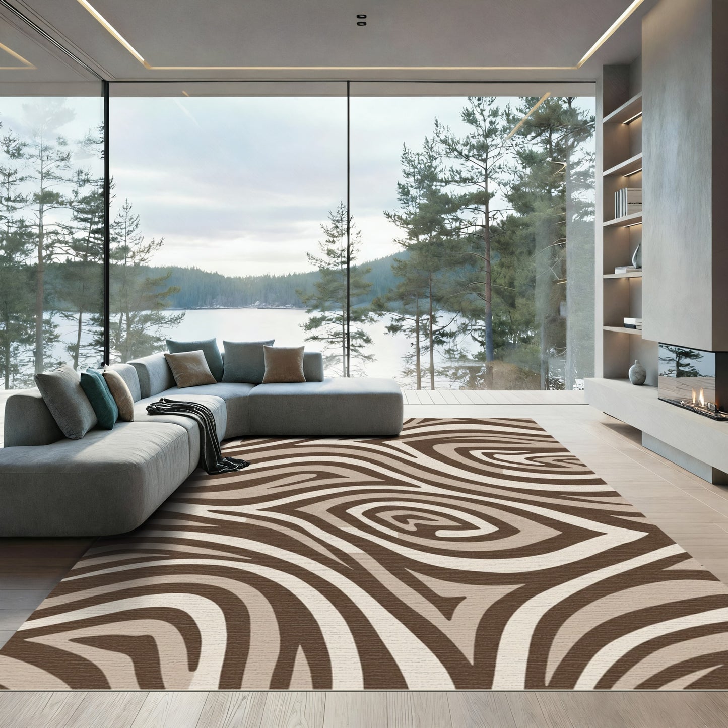 Earthy Taupe Zebra Swirl Rug