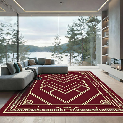 Art Deco Crimson Geometric Heart Rug