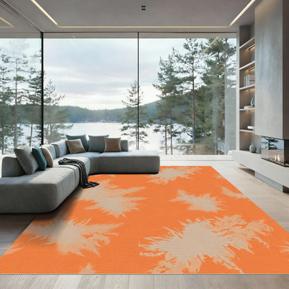 Orange and Tan Abstract Palm Fronds Rug