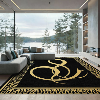 Black Gold Abstract Ampersand Frame Rug