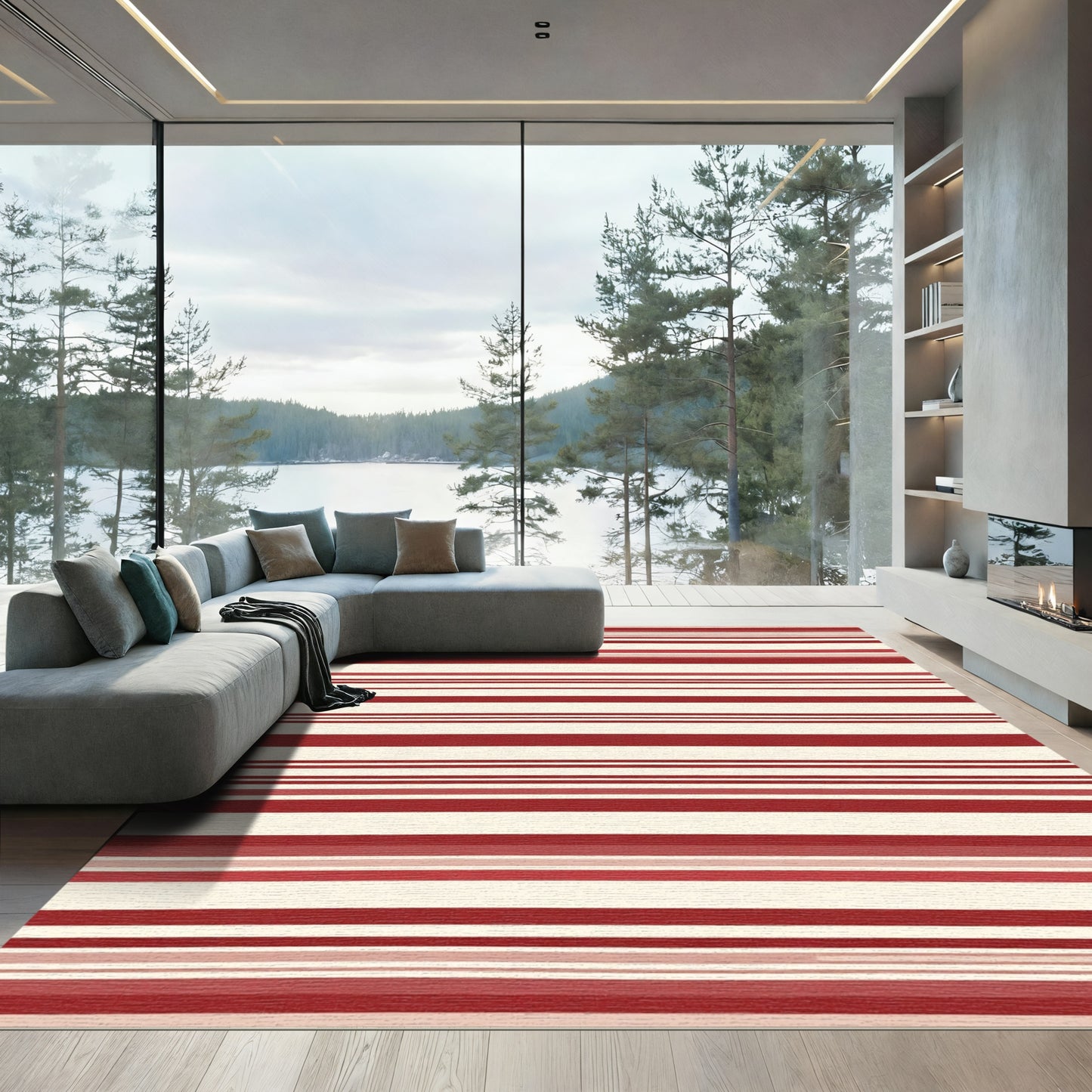 Classic Burlap Stripe Red Area Rug