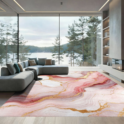 Pink Gold Fluid Marble Rug