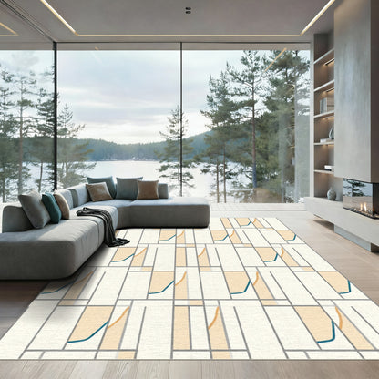 Geometric Teal Orange Outline Grid Rug