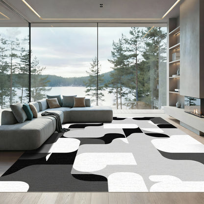 Modern Monochrome Abstract Shapes Rug