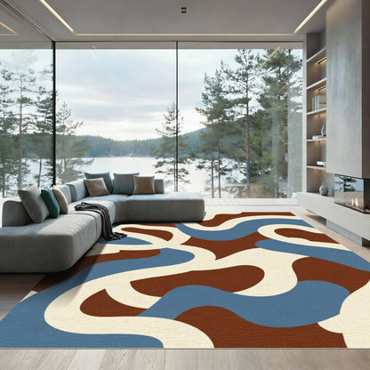 Abstract Brown Blue Cream Swirl Rug