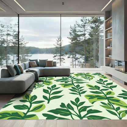 Emerald Green Foliage Botanical Print Rug