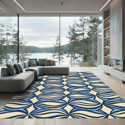 Navy Blue Cream Organic Wave Rug