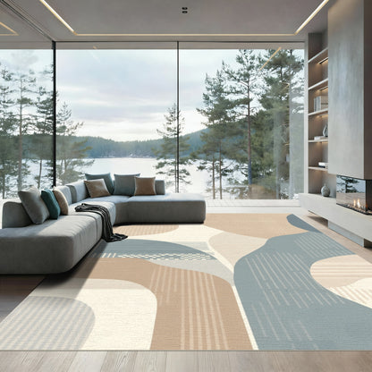 Abstract Blue Beige Organic Shapes Rug