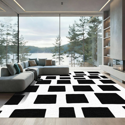 Bold black solid squares composition Rug