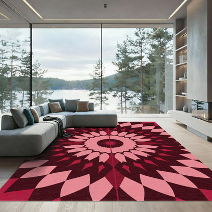 Radiant Crimson Floral Geometric Rug
