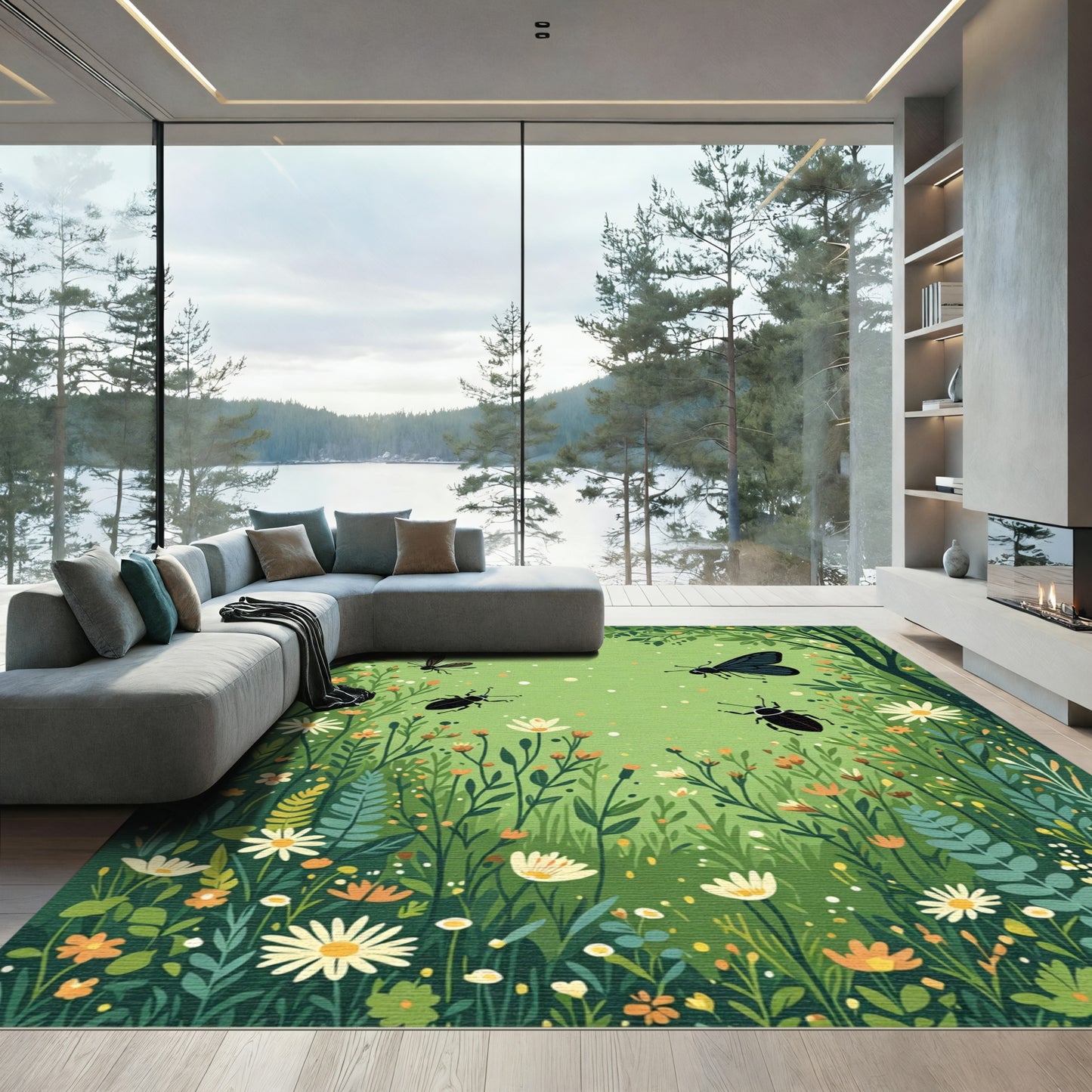 Enchanted Forest Bugs Floral Meadow Rug