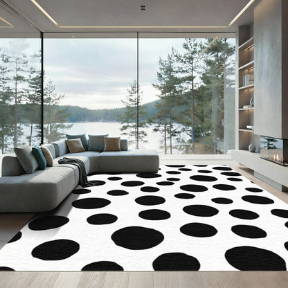 Black Dots Contemporary White Circles Rug