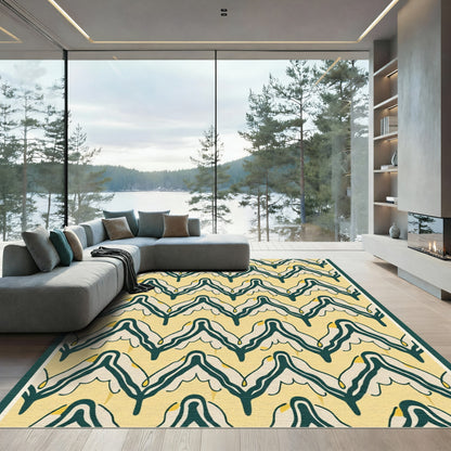 Art Deco Emerald Yellow Chevron Rug