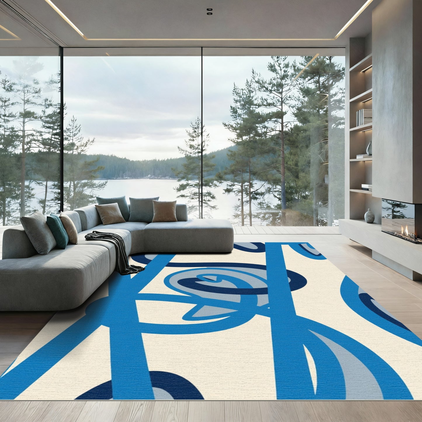 Midnight Blue Swirl Collage Rug