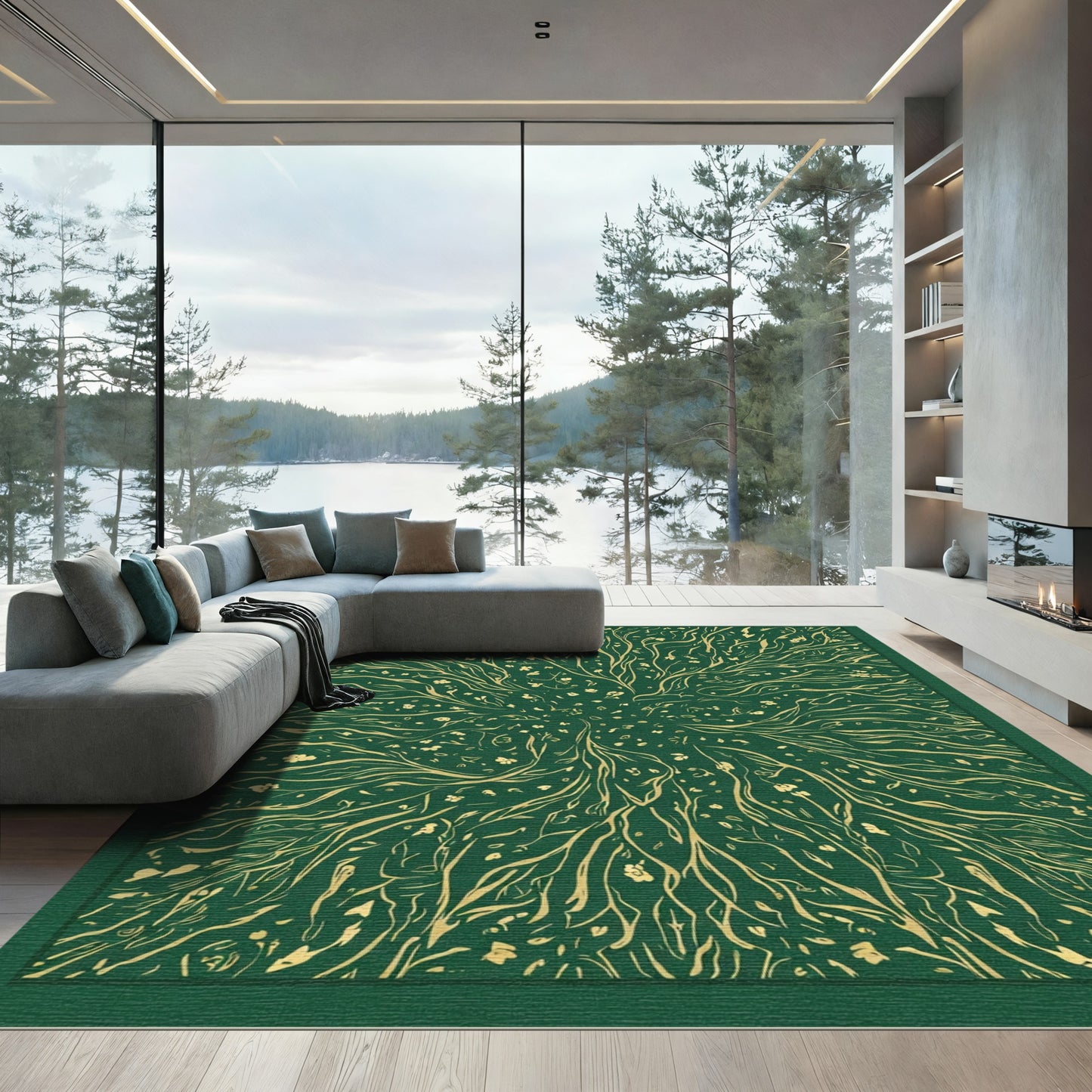 Emerald Green Botanical Branch Accent Rug