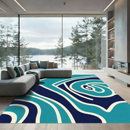 Deep Blue Aqua Swirl AbstractRug Rug