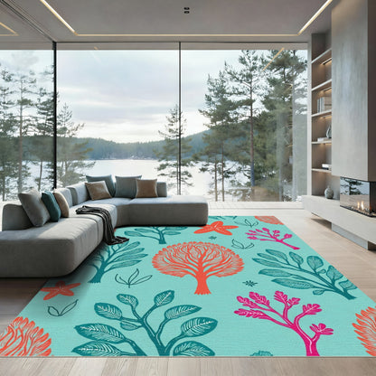 Oceanic Coral Starfish Botanical Scene Rug