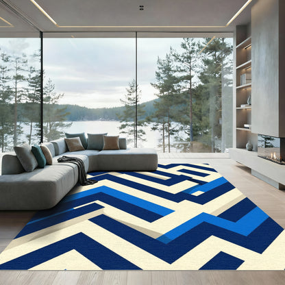 Geometric Maze Navy Blue Cream Rug